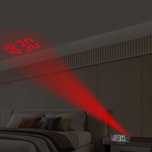 LED Projection Alarm Clocks Digital Clock for Bedroom 180 Rotatable Projector Colorful Digit Display Snooze Temperature 12/24H 4-Level Adjustable Brightness Night Mode for Home Office Decor