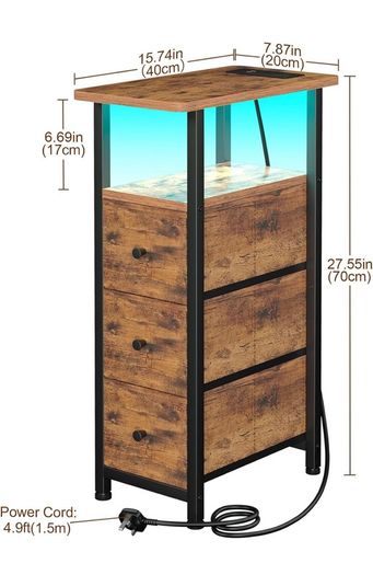 Slim Bedside Table Set of 2 with Charging Station