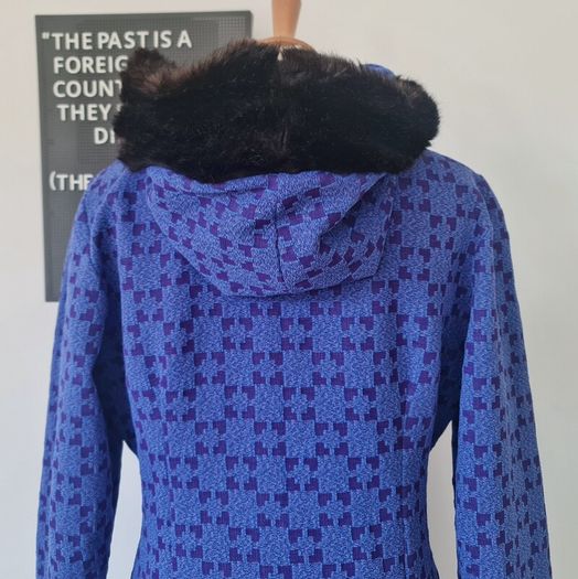 Vintage 1970s 1960s hippie psychedelic purple blue maxi coat with hood Made in Ireland Irish design whimsygoth