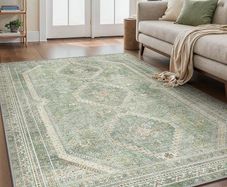 Living Room Rug Without Plush, Washable Kitchen Rug, Non-Slip Rug, Bedroom Hallway, Desk Chair Mat, Dining Room, Green, 120 x 170 cm