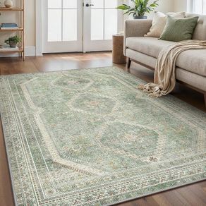 Living Room Rug Without Plush, Washable Kitchen Rug, Non-Slip Rug, Bedroom Hallway, Desk Chair Mat, Dining Room, Green, 120 x 170 cm