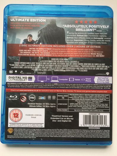 Batman v Superman: Dawn Of Justice (Ultimate Edition) (DC) Zack Snyder Film [2016] Ben Affleck, Henry Cavill, Amy Adams & Gal Gadot [Blu-ray Movie]