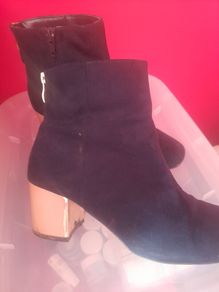 ladies gold block heel suede navy ankle boots size 5