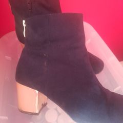 ladies gold block heel suede navy ankle boots size 5