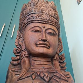 Hand Carved Teakwood Khmer Goddess Sculpture