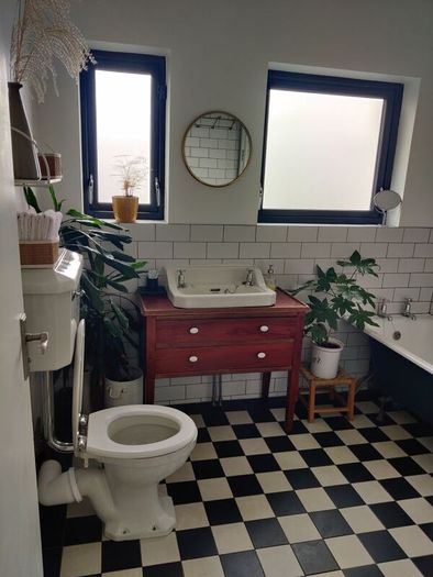 Vintage mahogany vanity and sink