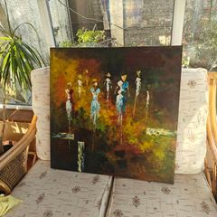 Large square, textured abstract painting