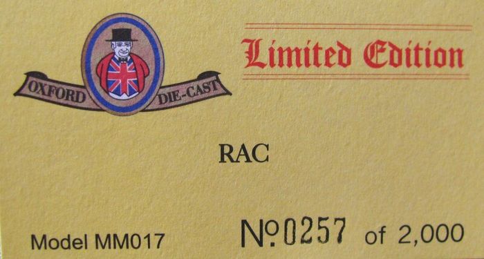 Diecast Model Morris Minor 1000 Van RAC - Collectable Oxford Diecast 1:43