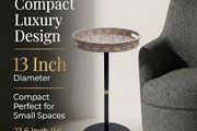 Stone Boho Round Side Table With Tray Top, Pedestal Drink Table for Small Spaces, Aesthetic Accent Nightstand for Living Room, Bedroom, Corners, and Office (Multi Colored)
