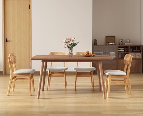 set of 4, wood, kitchen chairs, PU leather upholstered Rattan