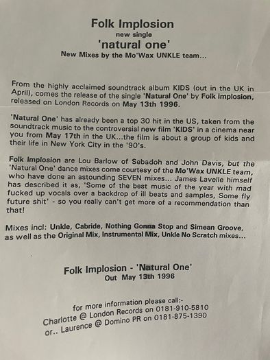 Folk Implosion (Lou Barlow) - Natural One (Limited 10" / UNKLE Remix)