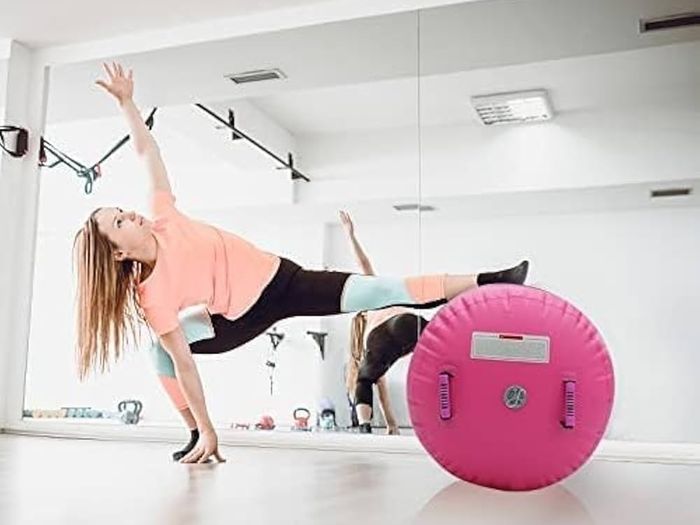 Air Roller Gymnastics Barrel Inflatable Air Roller Barrel with Pump, Tumbling Mat Gym Tumble Track Backhandspring Trainer for Exercise Training Yoga Backflip
