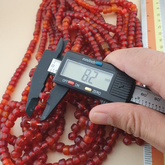 Vintage African Style Orange Red Glass Beads Strands 24 inches