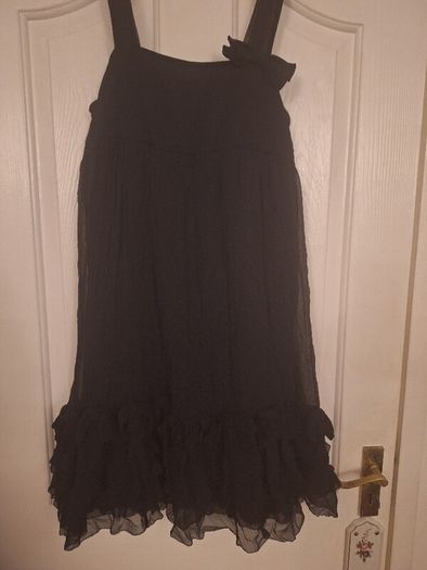 Juicy Couture 'New' Black Silk Ruffle Dress Textured Sleeveless Lined Lace Hem .. Size Medium .. Price Drop