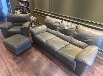 Soft Green 100% Leather Couch