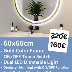 LED Bathroom Mirror Gold Demister Defogger Dual LED