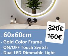 LED Bathroom Mirror Antifog Demister Gold Frame