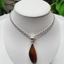 Vintage Sterling Silver Amber Pendant & Chain - Statement Necklace Image 2