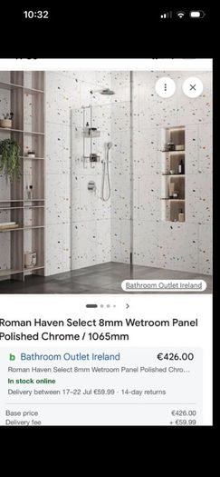 Haven6 8mm Wetroom panel 1000mm