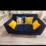 2 seater navy velvet couch & cushions Image 2