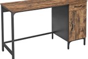 _Desk, Table, with Drawer and Storage Cupboard, for Office, Living Room, Bedroom, Simple Assembly, Metal, Industrial Style, Rustic Brown