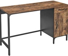 _Desk, Table, with Drawer and Storage Cupboard, for Office, Living Room, Bedroom, Simple Assembly, Metal, Industrial Style, Rustic Brown