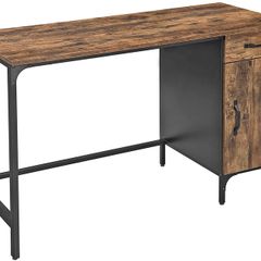_Desk, Table, with Drawer and Storage Cupboard, for Office, Living Room, Bedroom, Simple Assembly, Metal, Industrial Style, Rustic Brown
