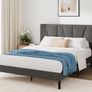 Double Bed Frame with Headboard 4ft6 135 x 190 cm 11.8 Height Upholstered Bed Base Wooden Slat Support Easy Assembly Dark Grey Image 4