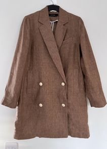 Zara double breasted long linen blazer