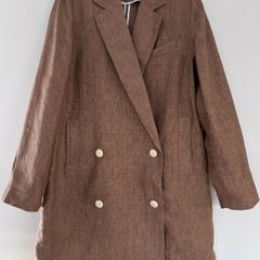 Zara double breasted long linen blazer