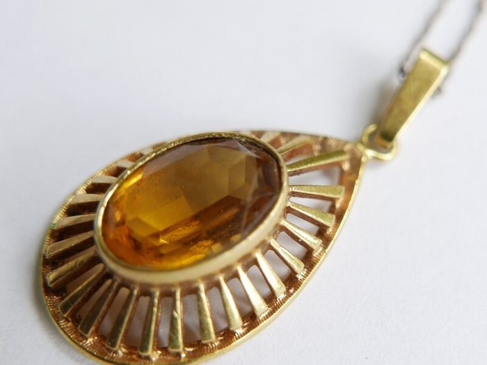 Vintage Citrine Paste Gold Plate Pendant Chain Necklace length 22"