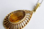 Vintage Citrine Paste Gold Plate Pendant Chain Necklace length 22"