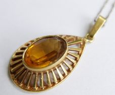 Vintage Citrine Paste Gold Plate Pendant Chain Necklace length 22"