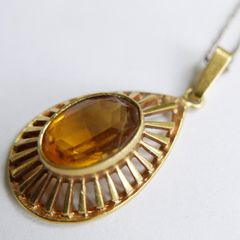 Vintage Citrine Paste Gold Plate Pendant Chain Necklace length 22"