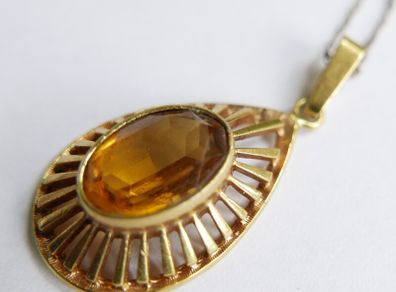 Vintage Citrine Paste Gold Plate Pendant Chain Necklace length 22"