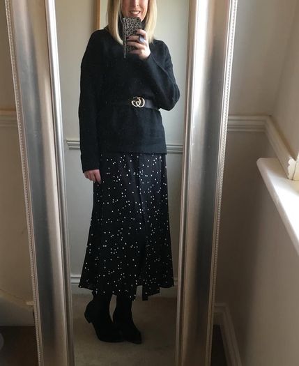 Jacqueline de Yong Black Polka Dot Midi Dress with Slits