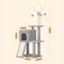 Cat tree with 3 plush balls  Cat tree small, cat tree with scratching board, 3 removable pompom sticks, 118cm, light grey Image 2