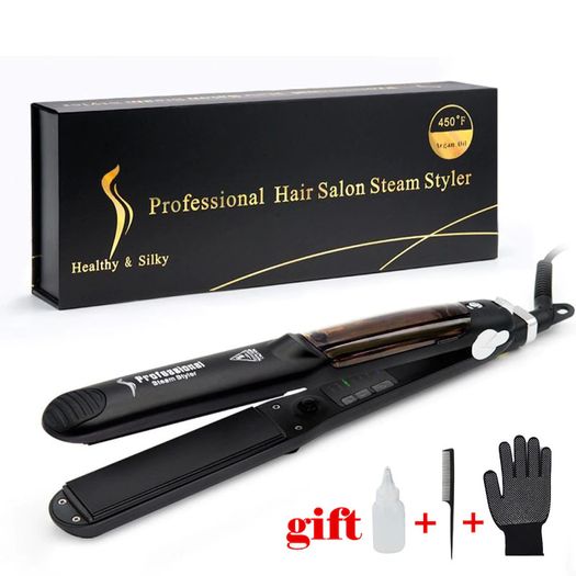 2 In 1 Fast Heat UP Tourmaline Ceramic Professional Steam Hair Straightener Curler For Salon Straightening Iron Styling