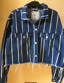 Ladies Cropped Denim Striped Jacket by Pull&Bear