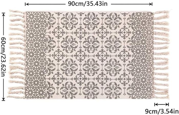 FREE EXPRESS SHIPPING Beige Rug Cotton Area Rug Bedroom Cream Floral Printed Moroccan Rug with Tassel 60x90cm Machine Washable Small Rug Hand Woven Carpet for Living Room, Kitchen,Hallway