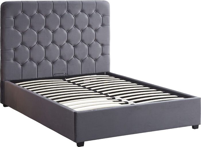 Madison Ottoman Bedframe Grey Velvet Fabric 4ft 6 Double