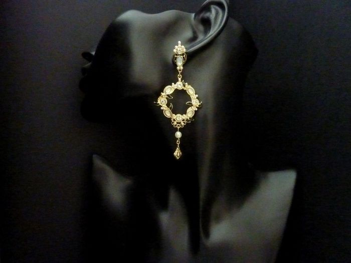 Vintage Style Faux Pearl Boho Chic Drop Gold Earrings