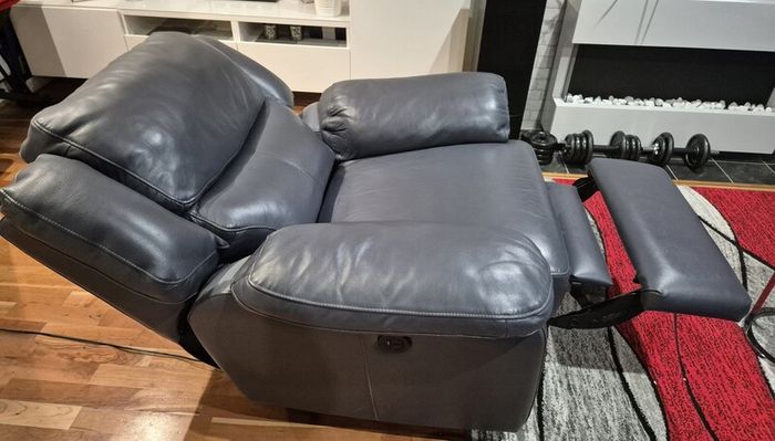 3 seater power recliner and power recliner grey real lethear