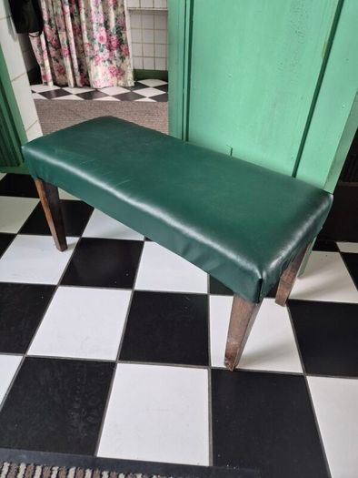 Library footstool Vintage faux racing green fauzx lea5her long footstool