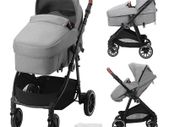 Baby Stroller, Infant Toddler Stroller with Bassinet, 3rd-Gear Adjustable Backrest & Foldable & Reversible Seat, Carbon Steel Newborn Stroller with Leg Cover and Mesh Net, Dark Grey