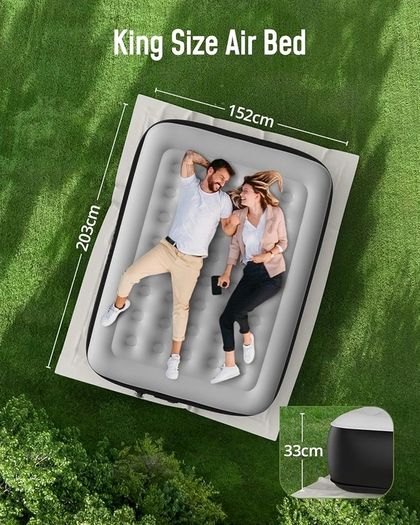 Air Bed, Inflatable Mattress, King Airbed with Built-in Electric Pump, Portable Comfort Blow Up Bed in 3 Mins Self-Inflation with Carry Bag for Camping,Travel & Guests,Home -203x152x33cm