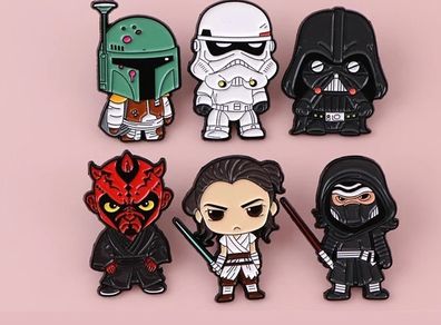 [6-Pack] Star Wars Enamel Pin Bundle | Boba Fett, Darth Vader, Rey & More