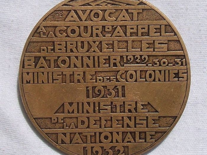 PAUL CROKAERT 1932 - Belgian lawyer & politician - commemorative bronze medal (64mm diameter, 164g). A scarce medal.