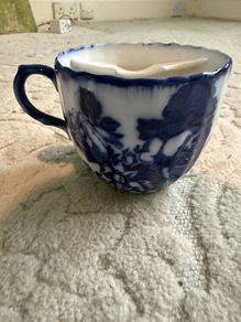 Vintage Flow Blue Moustache Cup and Saucer, Victoria Ironstone Staffordshire