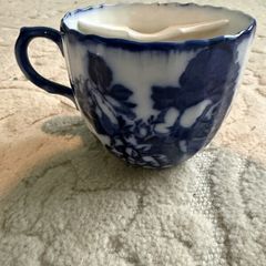 Vintage Flow Blue Moustache Cup and Saucer, Victoria Ironstone Staffordshire